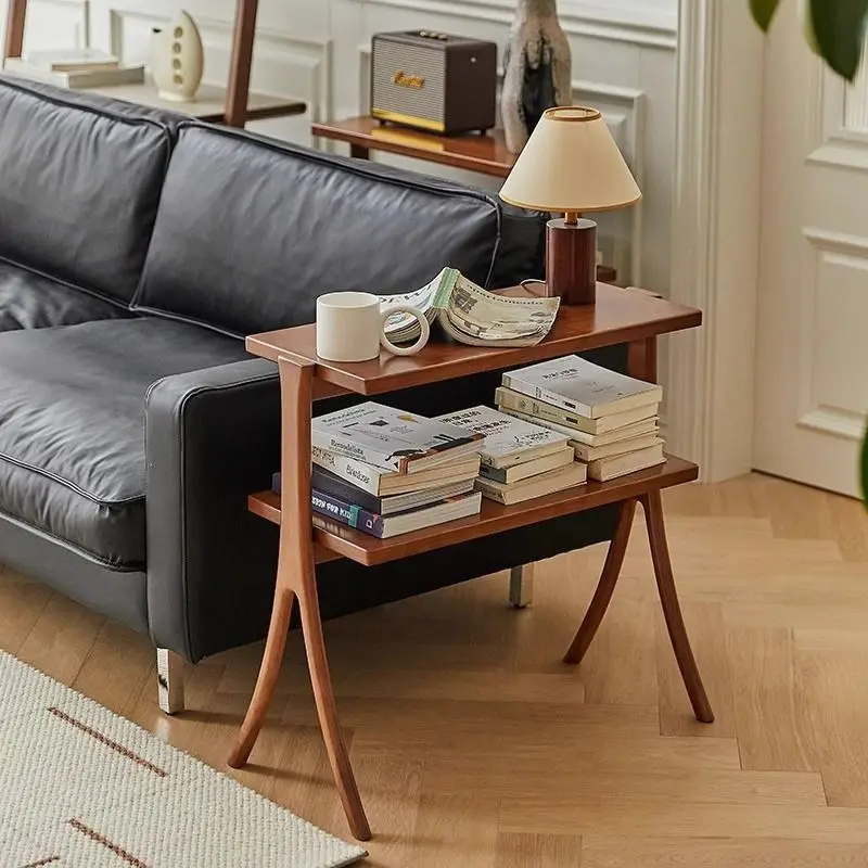 HYS medieval sofa side cabinets bedside double-layer wooden shelves living room small coffee table retro furniture porch French