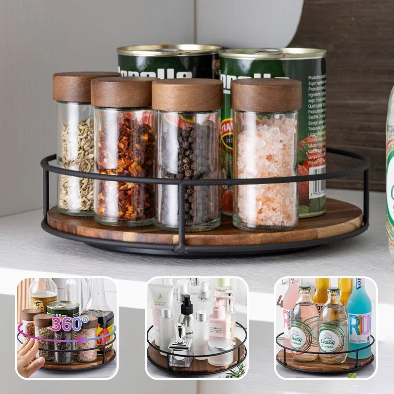 360 Degree Round Wooden Organizer for Home Kitchen Pantry Rotating Lazy Susan Turntable Versatile Rotating Storage Rack