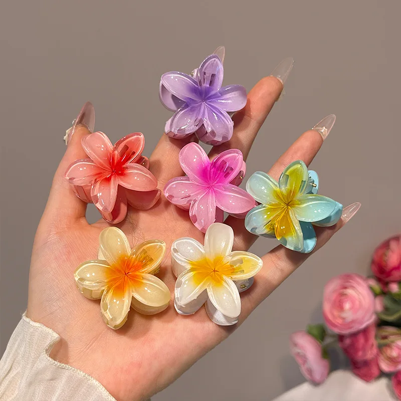 

200Pcs Six colors 4cm Gradient Flower Hair Styling Accessories Set Beach Style Hairpins Flower Claw Clips Hawaiian Style