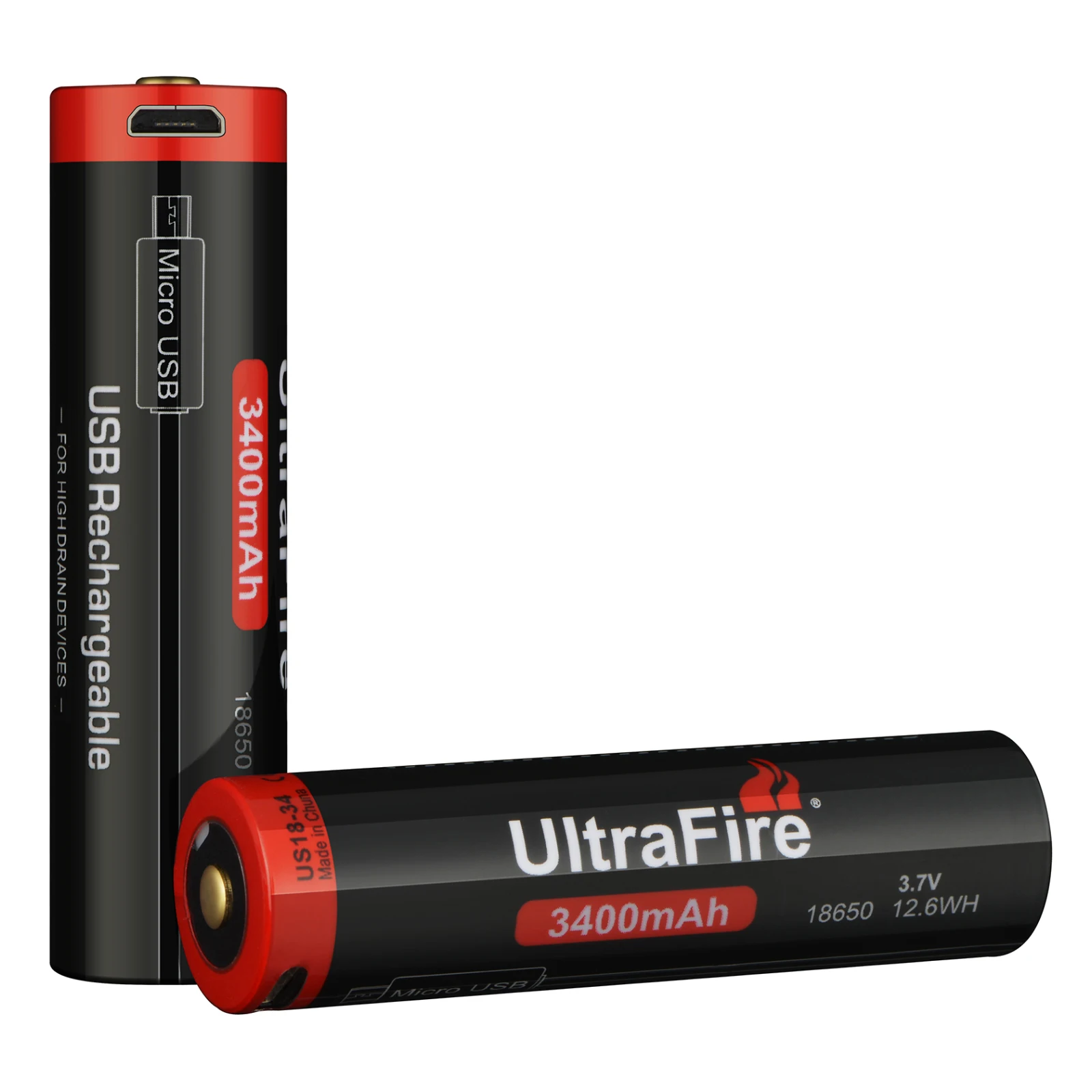 UltraFire 100% oryginalna bateria 3.7V 18650 3400mAh litowo-jonowe akumulatory USB do latarki zabawki z PCB