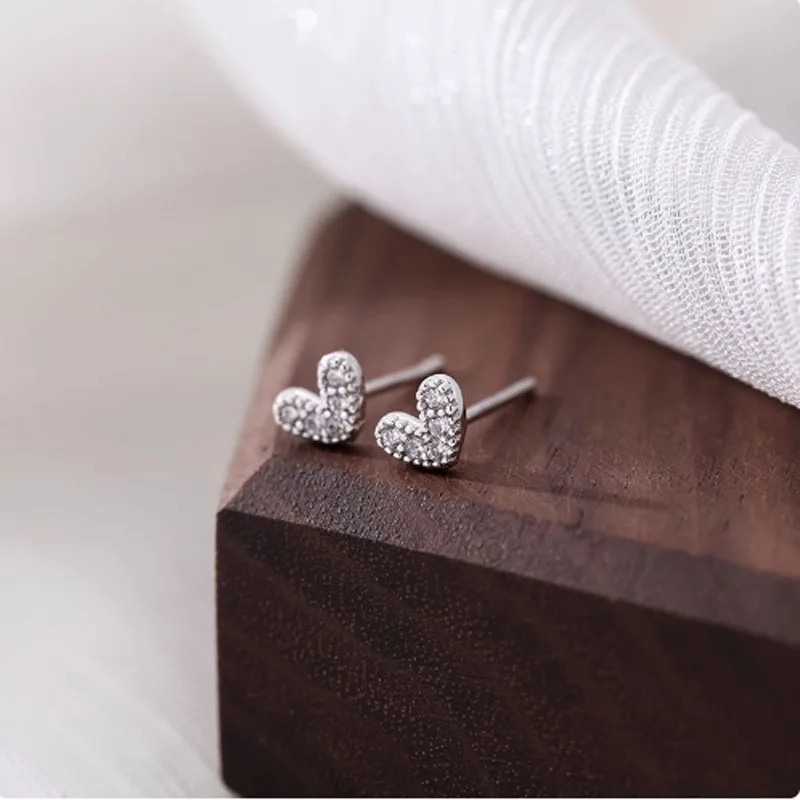 New 925 Silver Heart Stud Earrings for Women Daily Wear Minimalist Cute Love Silver Color Ear Girl Fine Jewelry Wedding Gifts