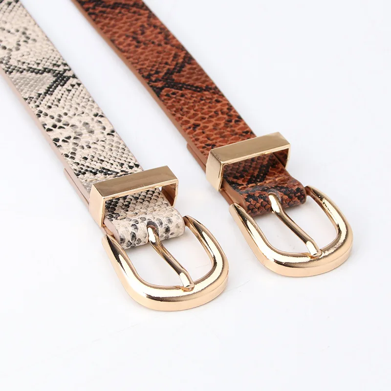 2.4cm Snake Patterned Pu Leather Narrow Needle Buckle Belt For Traveling Men And Women's Fashionable Commuting White Pants Belt