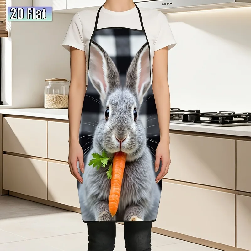1pc Bunny Rabbit & Carrot Apron - Bunny Eating Carrot, Bunny-Themed Kitchen Apron Suitable for Grilling, BBQ, Gardening, Easter