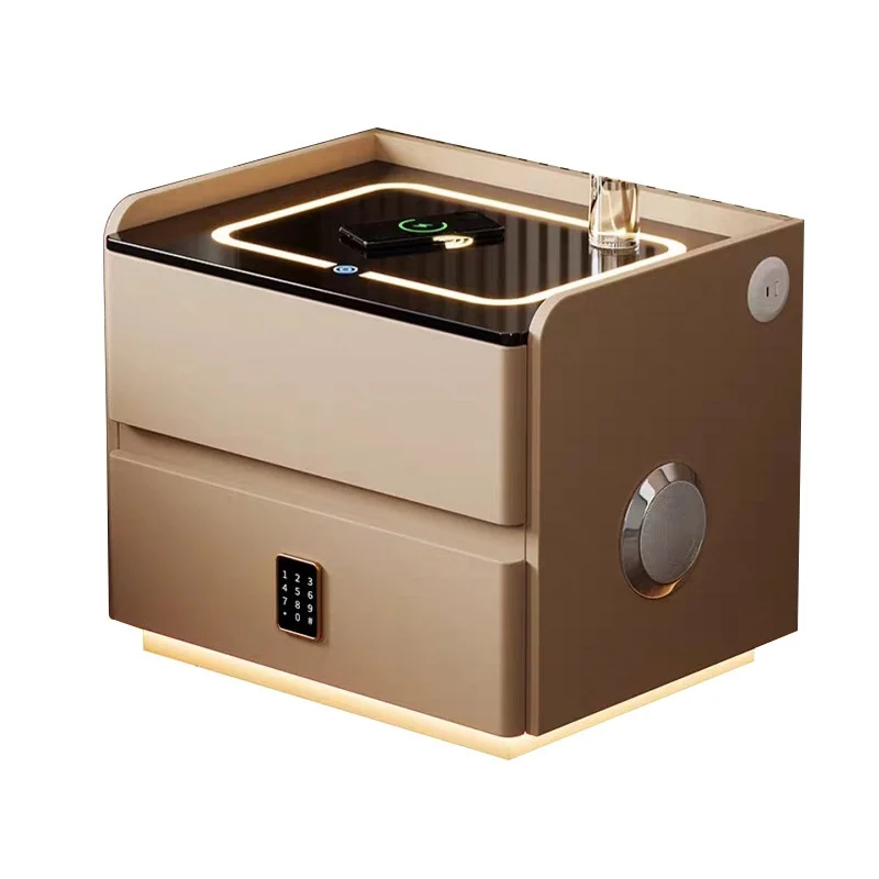 

New Smart Tempered Glass Bedside Table Modern Simple Multifunctional Bedroom Furniture Wireless Charging Storage Luxury High-End