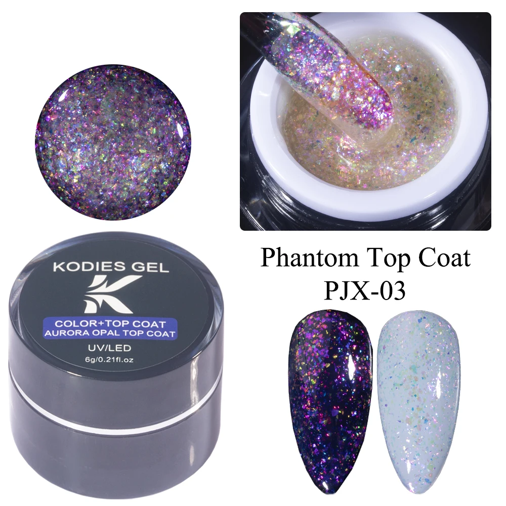 

KODIES GEL Opal Gel Top Coat Iridescent Aurora 5g Glitter Gel Nail Polish Finish Cover UV Long Lasting Glossy Topcoat Manicure