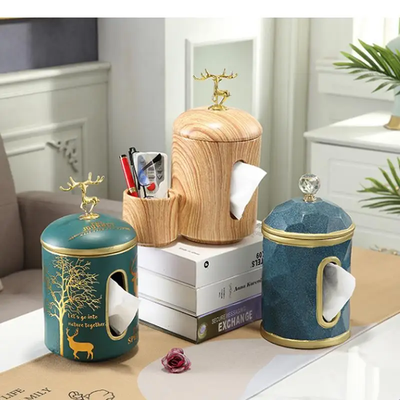 

Ceramic Tissue Box Storage Multifunction Tube Deer Decorative Cover Decoration Paper Towel