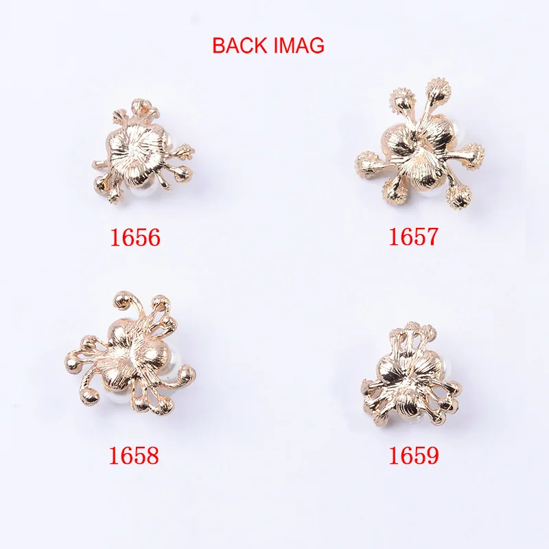 10Pcs Alloy Pearls Rhinestone Buttons Gold Creative Flower Handmade Ornaments Earring Choker Hair Crafts DIY Jewelry Accessories