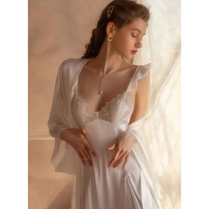 Sexy Pajama Woman Nightgowns Beautiful Back Lace Summer Sleeping Dress Nightdress Halter White French Style Backless Sleepwear