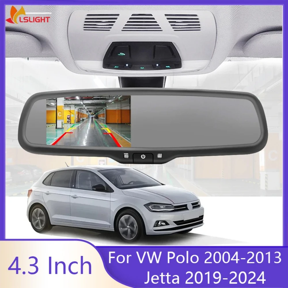 4,3-дюймовый автомобильный зеркальный монитор с ЖК-дисплеем для VW Polo 2004-2013 Jetta 2019-2024 с 2 входами видеокамеры, автоматическим затемнением