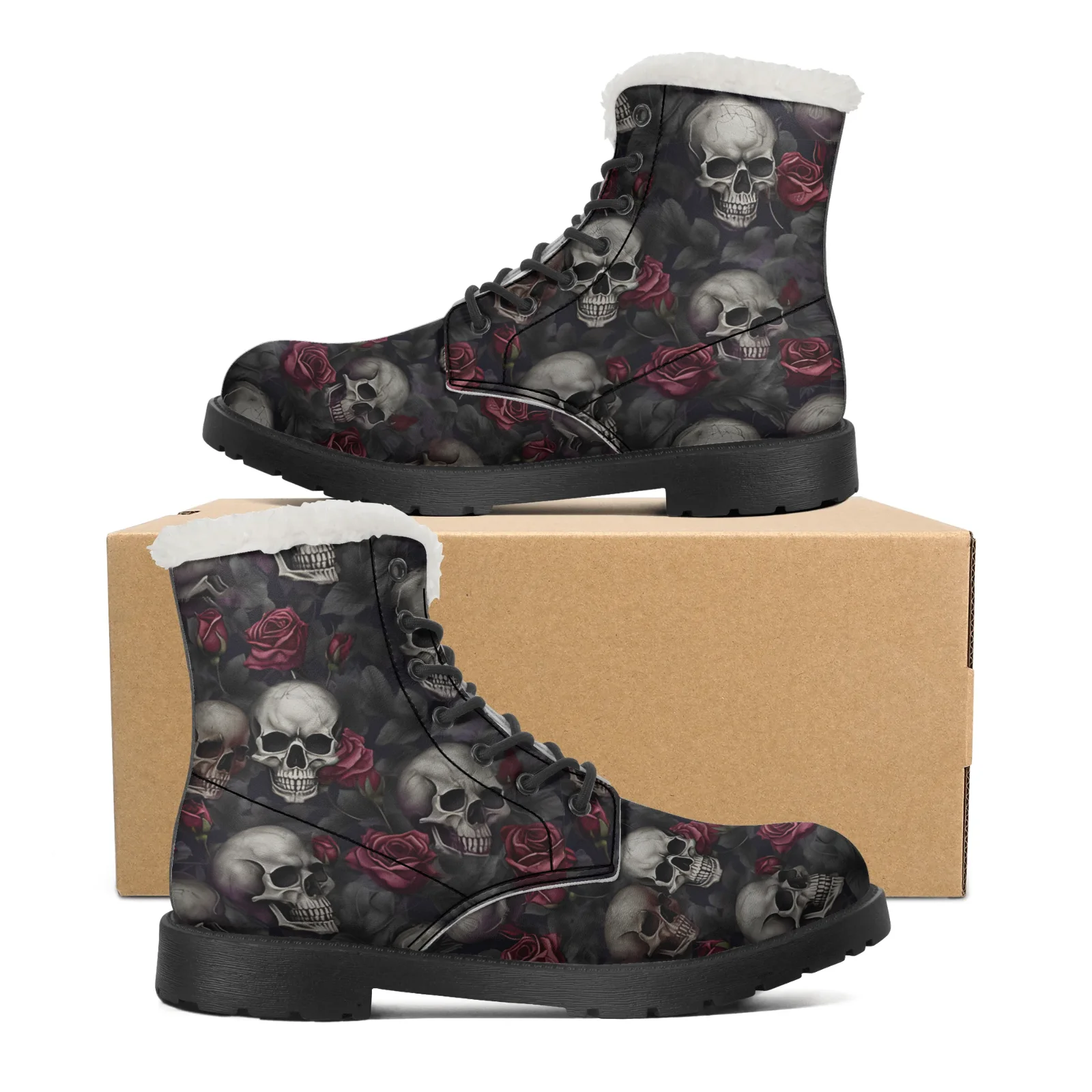 

Cool Skeleton Men's Plush Boots Teenager Boys Warm Shoes Casual Gothic Skull Prints Snow Boot Outdoor High Quality High Top Boot