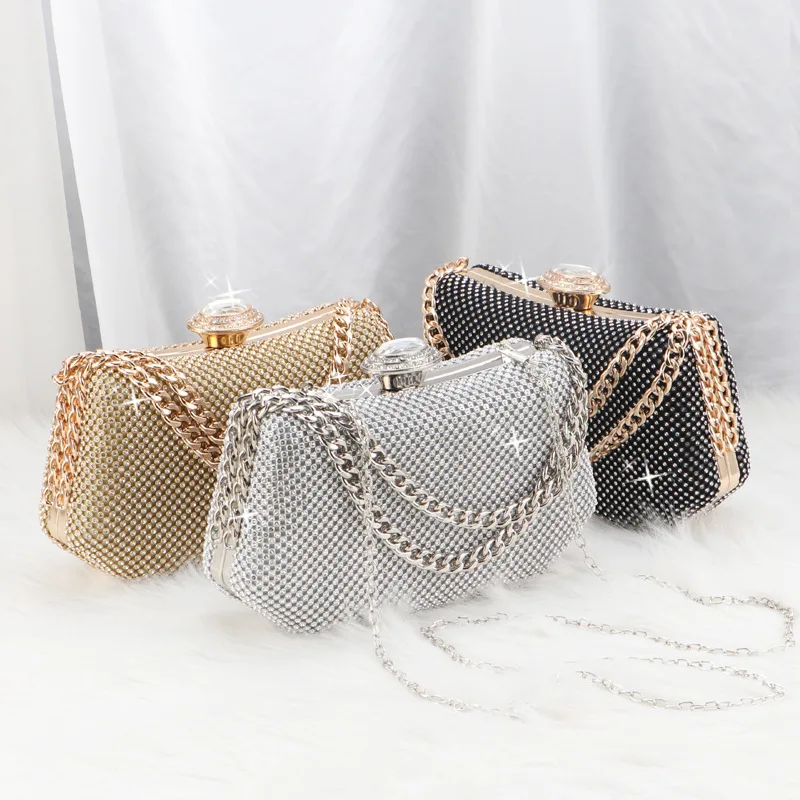 New Evening elegant queen Bag Banquet Rhinestone Satchel Double Chain Portable Party Celebrity Fashion Ladies clutch