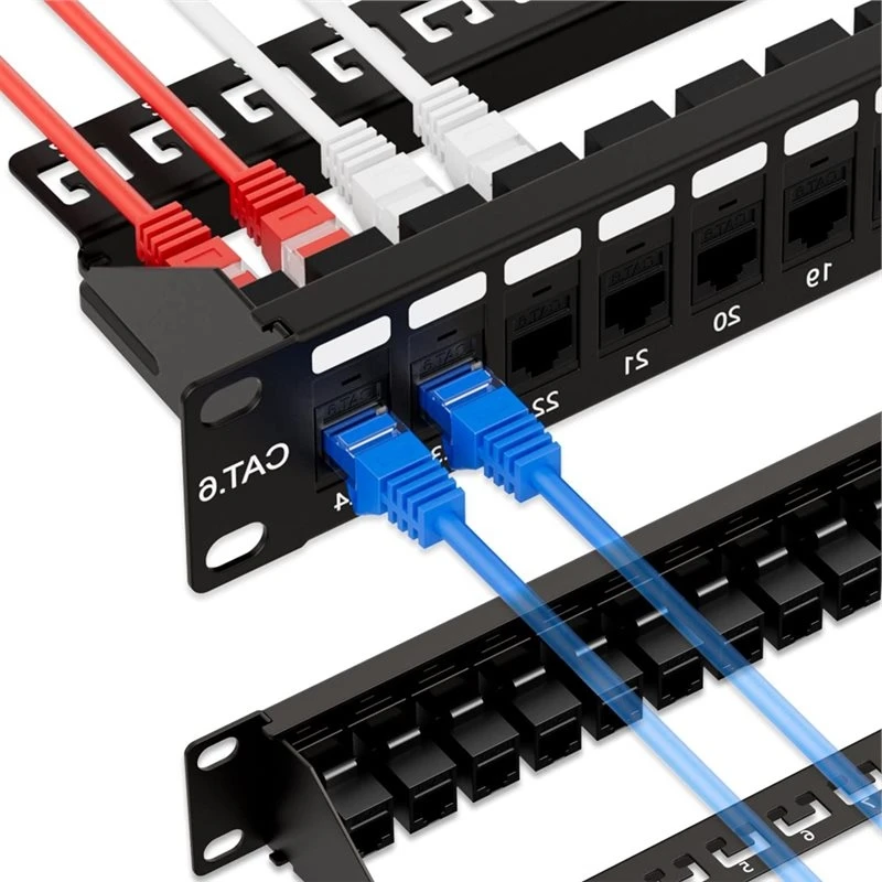 Cat6 24 Port 10Gbps Patch Panel RJ45 Through Coupler UTP 19-Inch 1U With Back Bar Patch Panel Compatible-Y18A