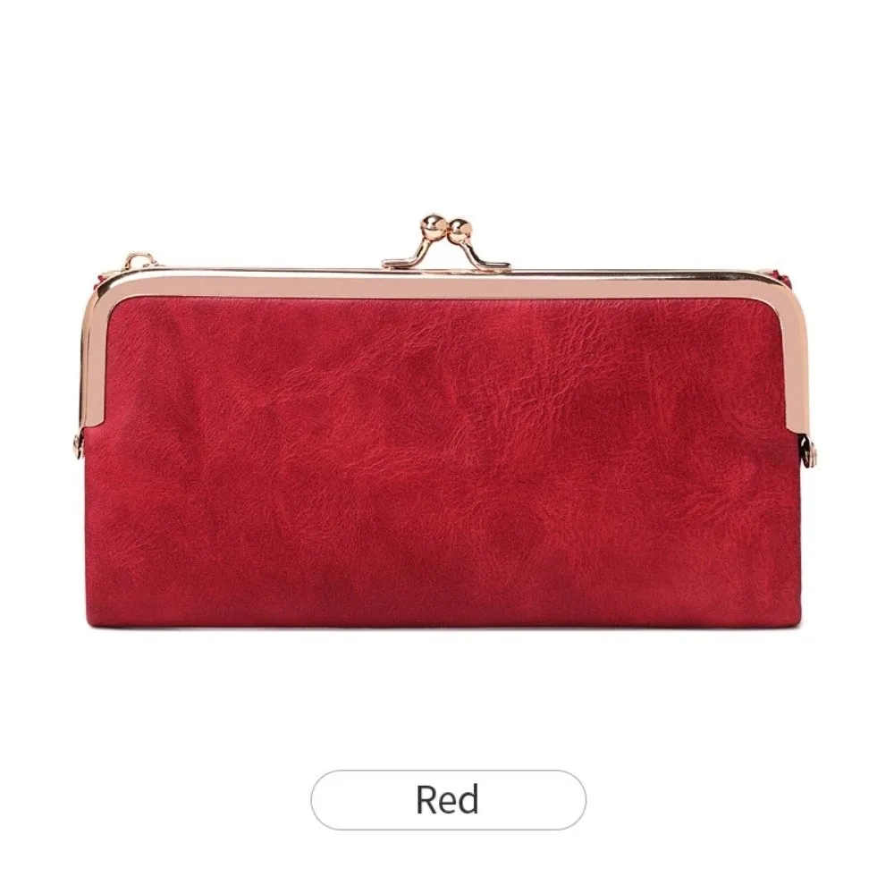 Minimalism Kiss Lock Long Wallet Solid Color Multi Functional Card Holder Double Fold Coin Purse Women