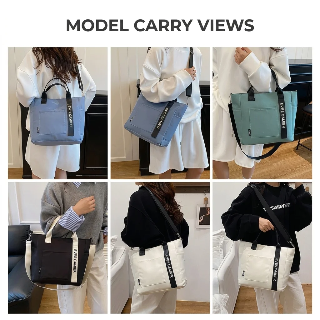 New Casual Tote 2-way Shoulder Bag Capacity Shoulder Bag Nylon Waterproof Handbag Simple Fashion Messenger Bags for Schoolgirl view 6