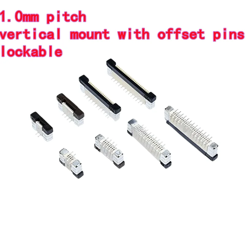 5PCS FPC Cable Socket 1.0mm pitch, vertical mount with offset pins, lockable 4P/6P~30P vertical SMD type with cross pins
