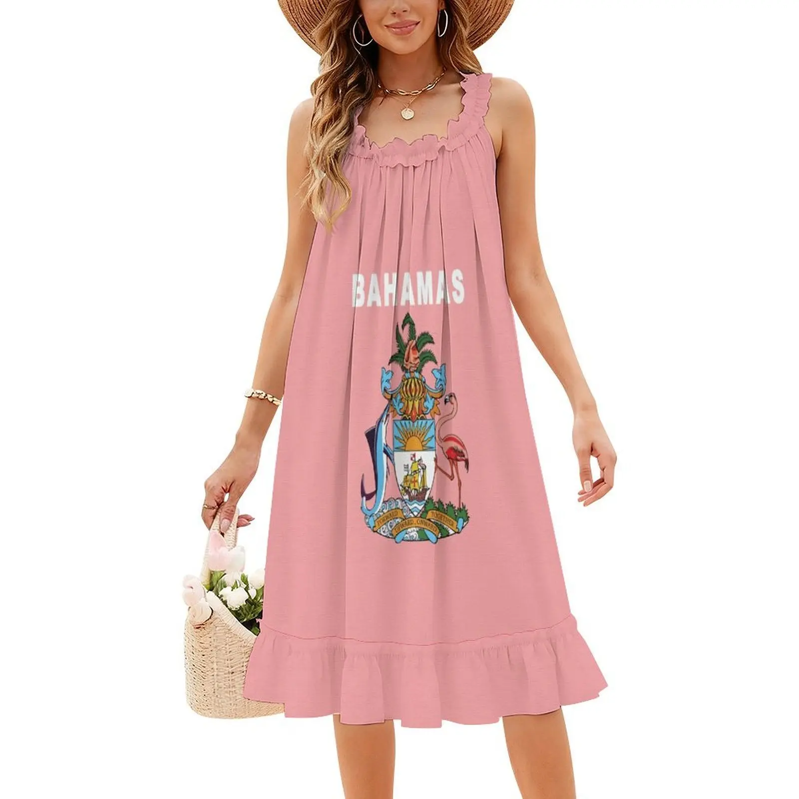 معطف باهاما من الأسلحة تصميم وطني فستان قصير على طراز بريبي للنساء على شكل حرف a فضفاض مناسب فستان يوم غير رسمي علم باهاماس #4