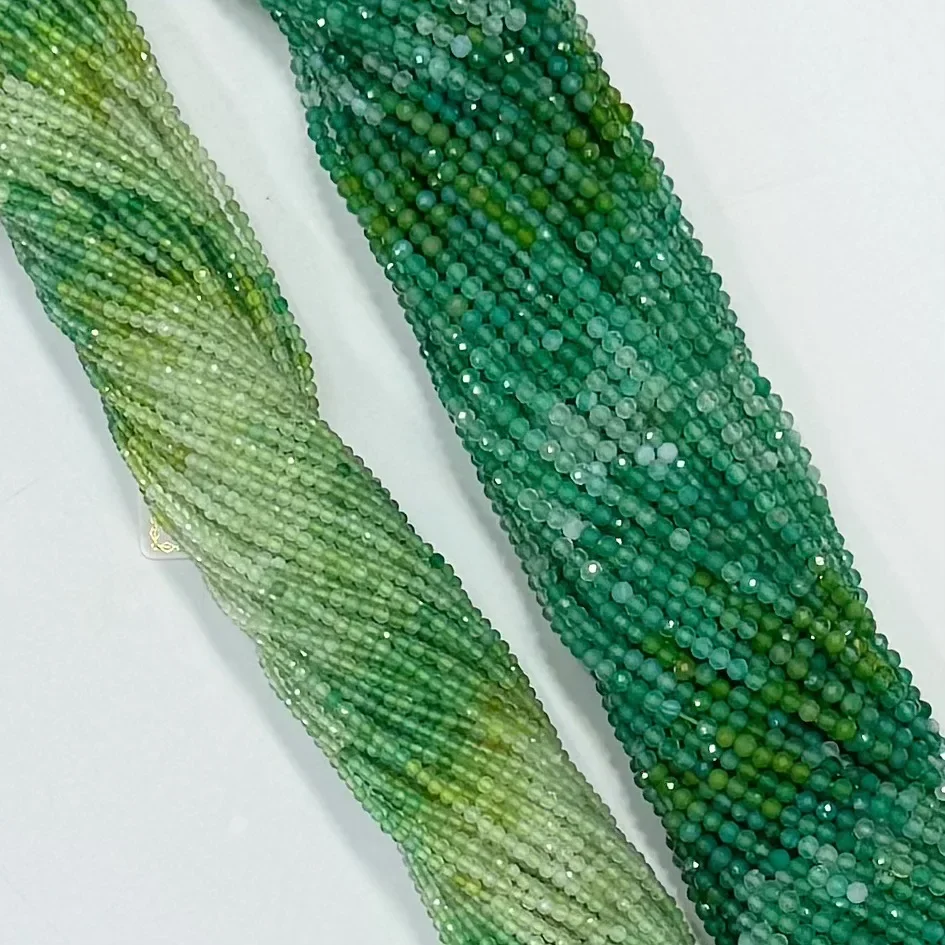 Natural Green Agate Crystal Facted Round Loose Beads 38cm Women Fashion Jewelry DIY Bracelet Necklace Accessories Trendy Chic
