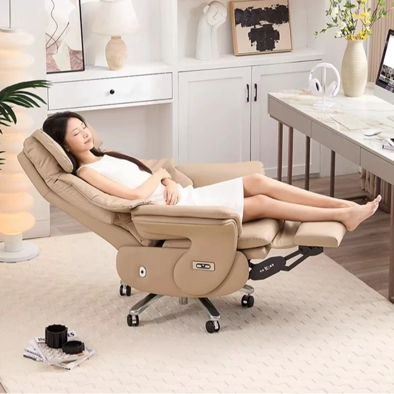 Genuine Leather Electric Reclining Boss Chair with Massage Comfortable Office Chair Perfect for Afternoon Naps office furniture