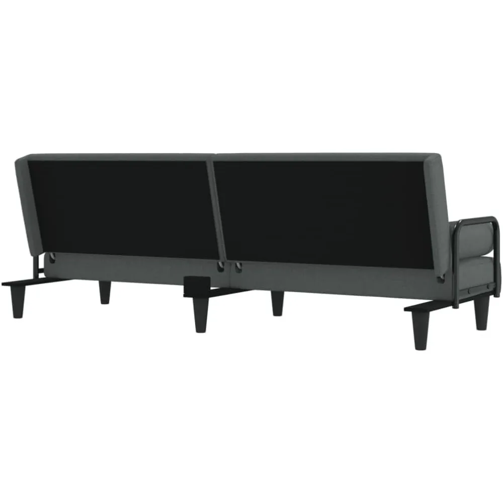 Nowoczesna, ciemnoszara sofa z funkcją spania, tapicerowana tkaniną, z podłokietnikami - wygodna kanapa do salonu i łóżko do nauki.