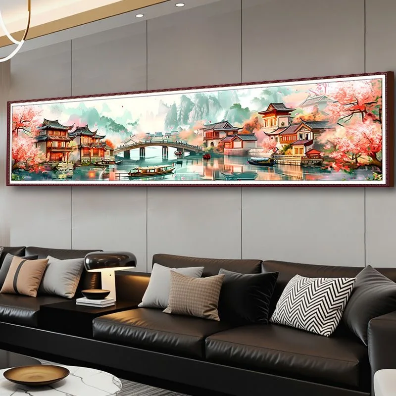 176cm Needlework,DIY Cross stitch Landscape Embroidery kit,Jiangnan Water Towns Print Pattern Cross-Stitch Painting with Tools