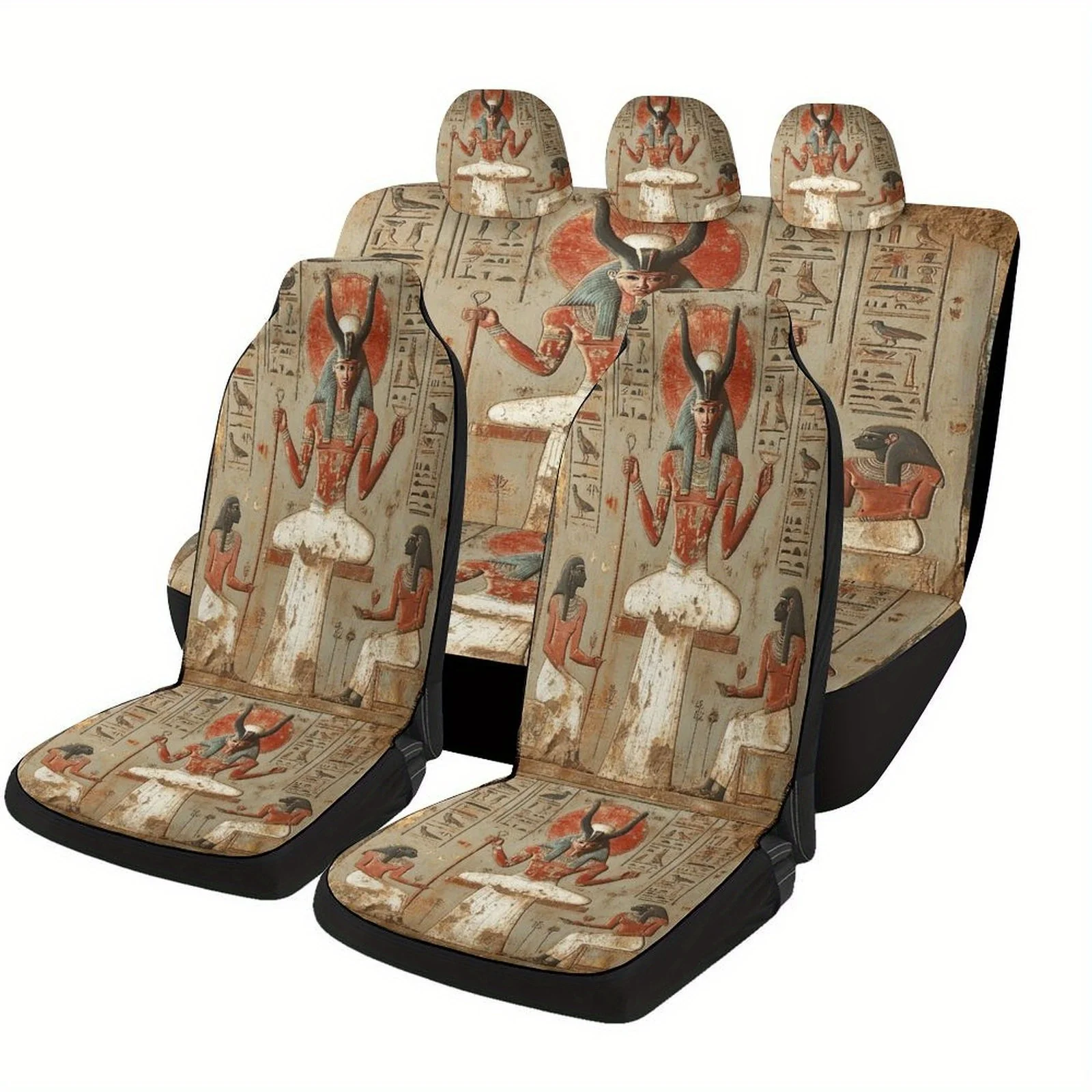 Set Of Car Seat Covers Inspired By Ancient Egyptian Gods, Fashionable Novelty Protectors For Most Vehicles, Complete Set Includi