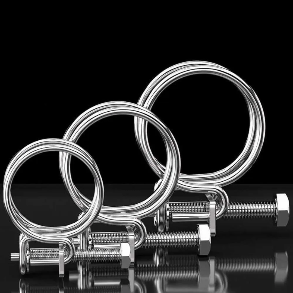Adjustable Double Wire Hose Clamp 201 Stainless Steel 9‑130mm Heavy‑Duty Pipe Clamp Fastener For Water Oil Exhaust Hose