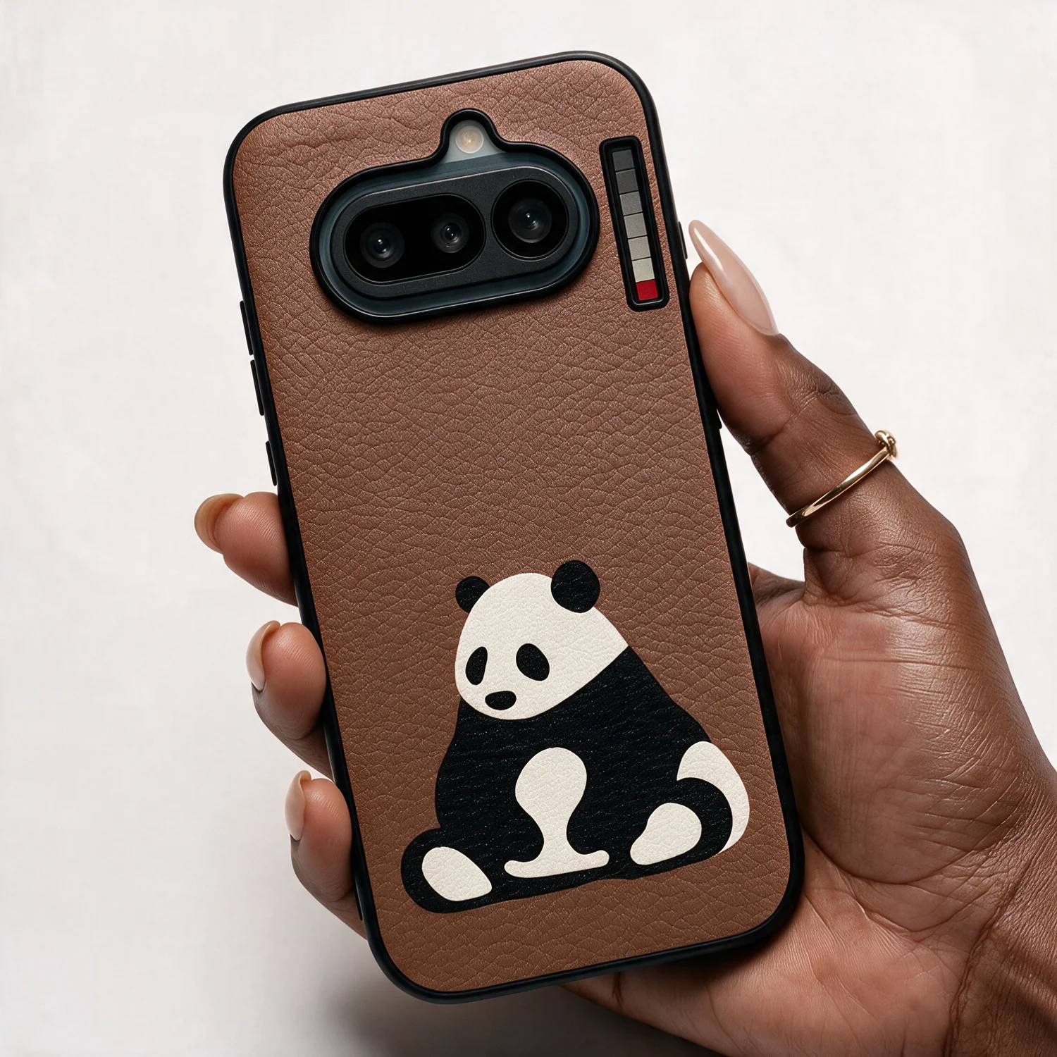 For Nothing Phone 3a 4a Case with Cat  Pattern Design Luxury Genuine Leather Phone Shockproof Panda Anti-fall Women Cases Cover