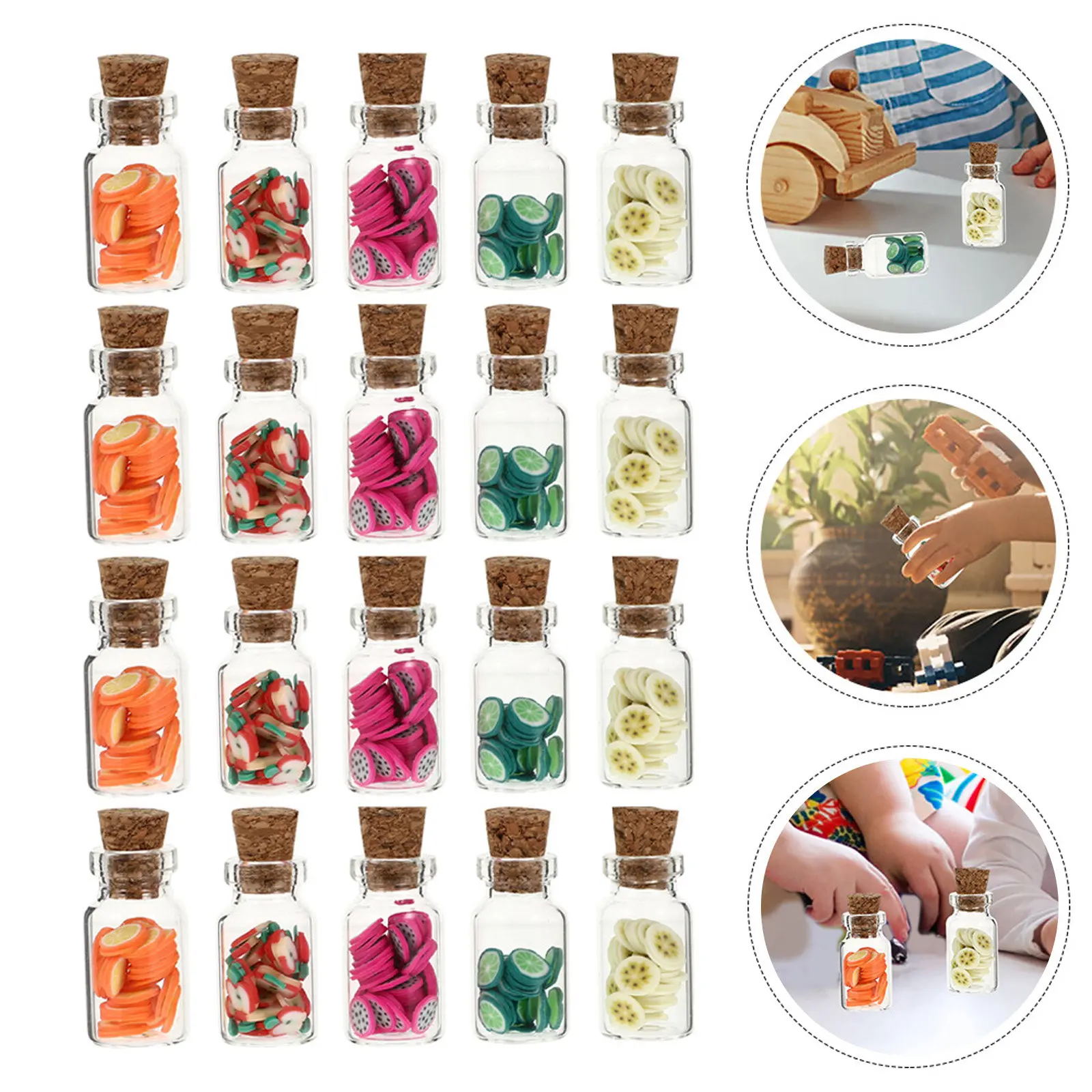 20Pcs Miniature Fruit Jar Decorations High-Grade Glass Micro Landscape Props for Dollhouse Kitchen Mini Room DIY Decoration Tiny