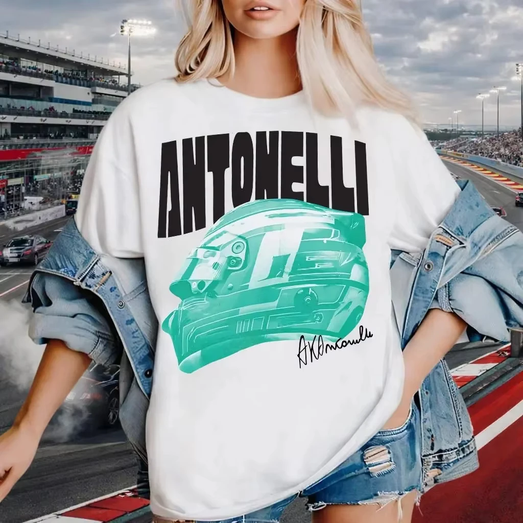 Racer Kimi Antonelli Helmet Graphics Unisex 100%cotton T-shirt,2026 Summer New High-Quality Men's Women's Oversize Fashion Shirt