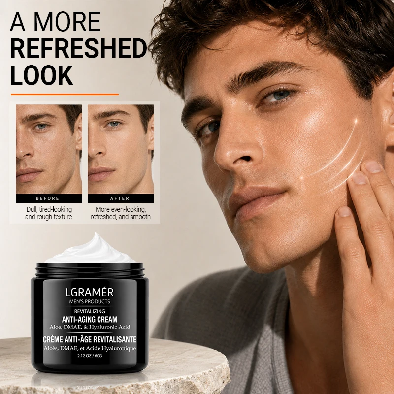 Men's Facial Anti‑Aging Cream Aloe Hyaluronic Acid Moisturizer Firming Lotion Revitalize Dull Skin Male Daily Skincare Supplie
