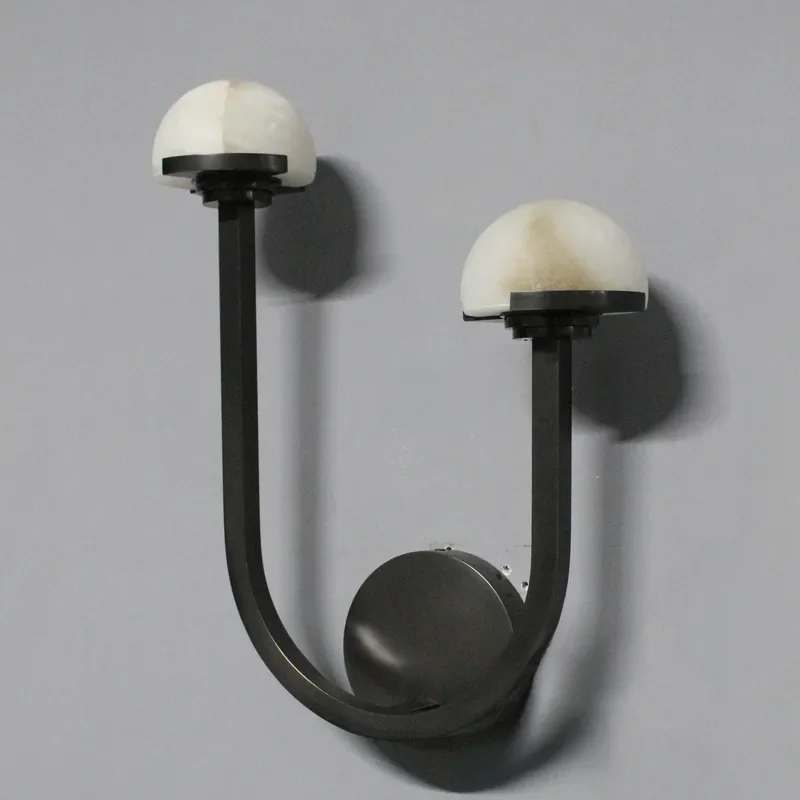 YH Minimalist Design LED Ceiling Antique Alabaster Stone Double-globe Onyx Wall Sconce Light Lamp Indoor Bathroom Dining Room