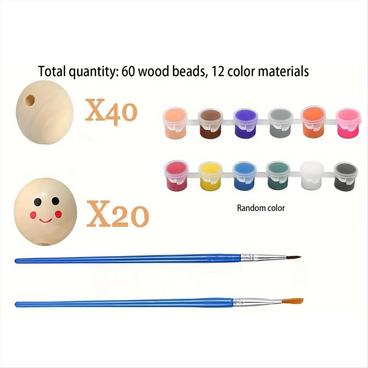 A78I 1 Set Graffiti Wood Beads Kit Wooden Beads Smile Face Wood Spacer Printed Wooden for DIY Craft Art Jewelry Making