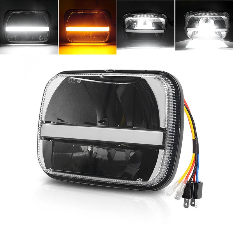 Square 5x7 6X7 Inch LED Projector Headlight With Trun Signal DRL For Jeep Wrangler YJ Cherokee XJ Toyota Tacoma Headlamp