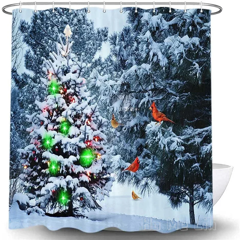 Winter Christmas Tree Decor By Ho Me Lili Shower Curtain Snow Forest North American Cardinals Bathroom Accessories With Hooks