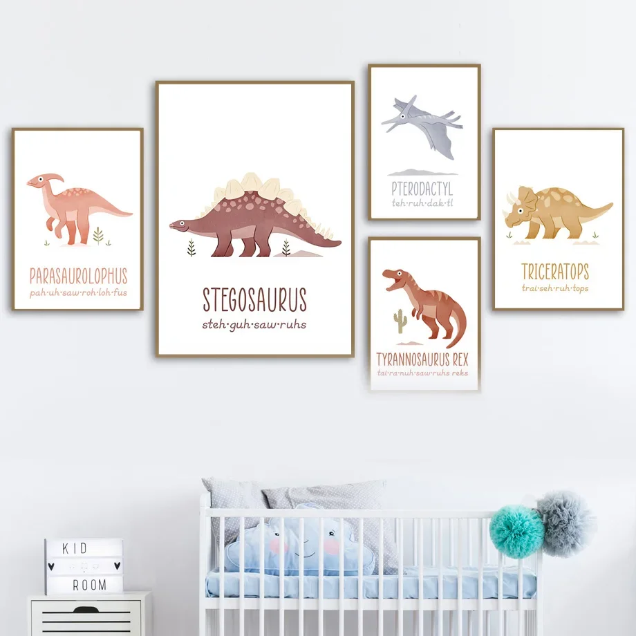 1pc frameless Canvas Painting Cartoon Dinosaur Alphabet Educational Nursery Wall Art Canvas Painting Boho Poster Print Modern Ba