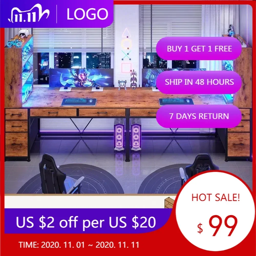 

Компьютерный стол SEDETA с 5 ящиками и книжной полкой, двусторонний стол для домашнего офиса с полками для хранения и ящиком для файлов, игровая кукуруза