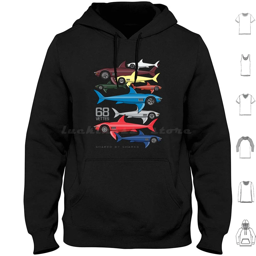 1968 Shaped By Sharks Hoodie cotton Long Sleeve 68 1968 69 1969 V8 L30 327 350 396 Convertible Chevy Stingray Corvette Drag