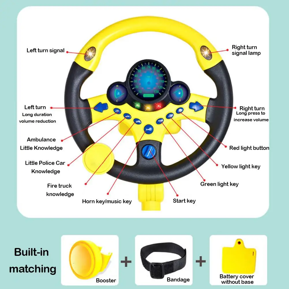 Simulate Driving Car Copilot Steering Wheel Eletric Baby Toys with Sound Kids Musical Educational Stroller Driving Vocal Toys