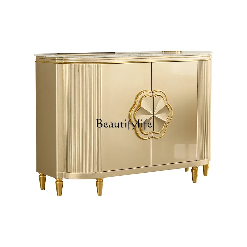 LS 04 خزانة شرفة من الخشب الصلب ذات مدخل رخامي فاخر إيطالي أمريكي خفيف، شقة صغيرة، نصف دائرة بسيطة ما بعد الحداثة