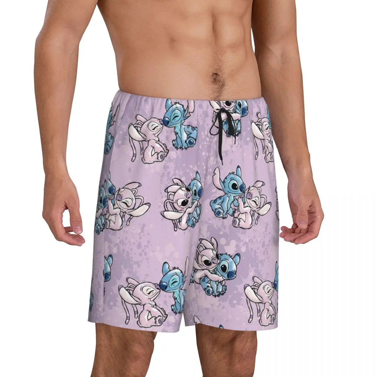 Custom Print Men's Cartoon Animation Stitch Pajama Shorts Sleep Pjs Sleepwear Bottoms with Pockets