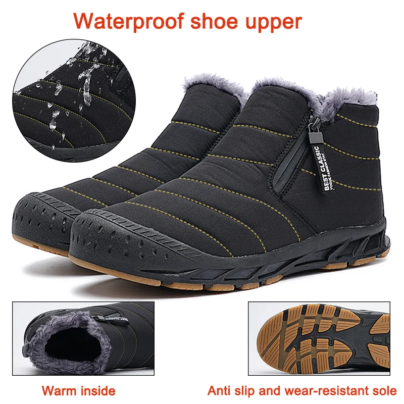 Brand Winter Men Waterproof Snow Boots Warm Plush Ankle Boots Men Outdoor Sneakers Work Boots High Quality Plus Size Men's Boots