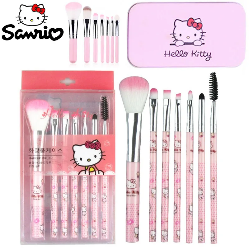 Sanrio Hello Kitty Makeup Brush Set Women Facial Makeup Tools Eyebrow Lip Eye Shadow Brush Beauty Tool Soft Make Up Tools Bag