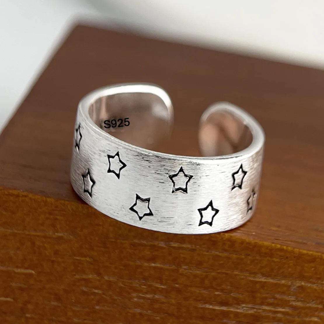925 Sterling Silver Rings for Women Couple Minimalist Handmade Simple Wide Star Ring Fine Jewelry Gift Prevent Allergy