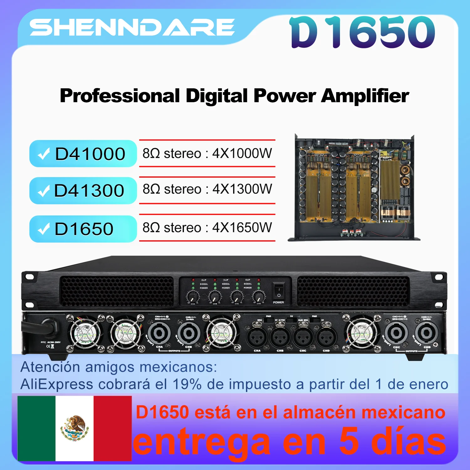 SenMicre D1650 Professional Digital Power Amplifier 4x1650w 8Ohm 4 Channel DJ Subwoofer Amplifier Line Array Speaker Sound Amp