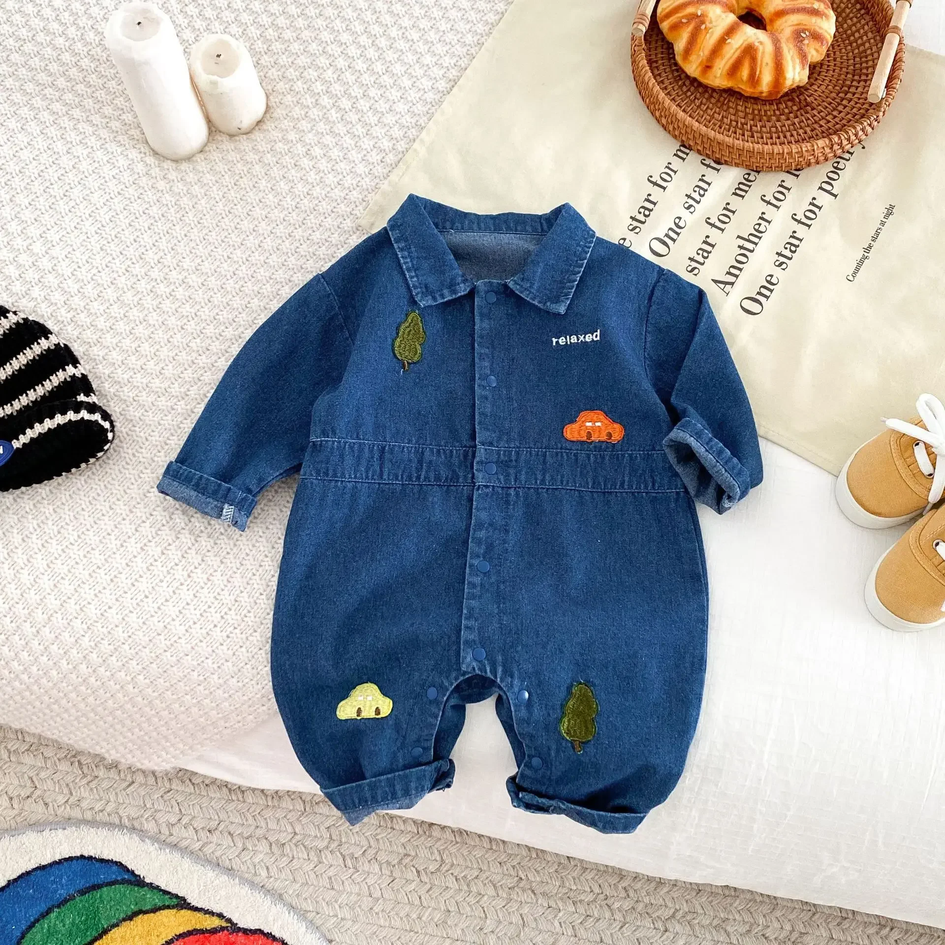 Baby Patch Romper 0-2 Years Old Autumn Korean Children's Clothing Fashion Denim Clothing Newborn Wear