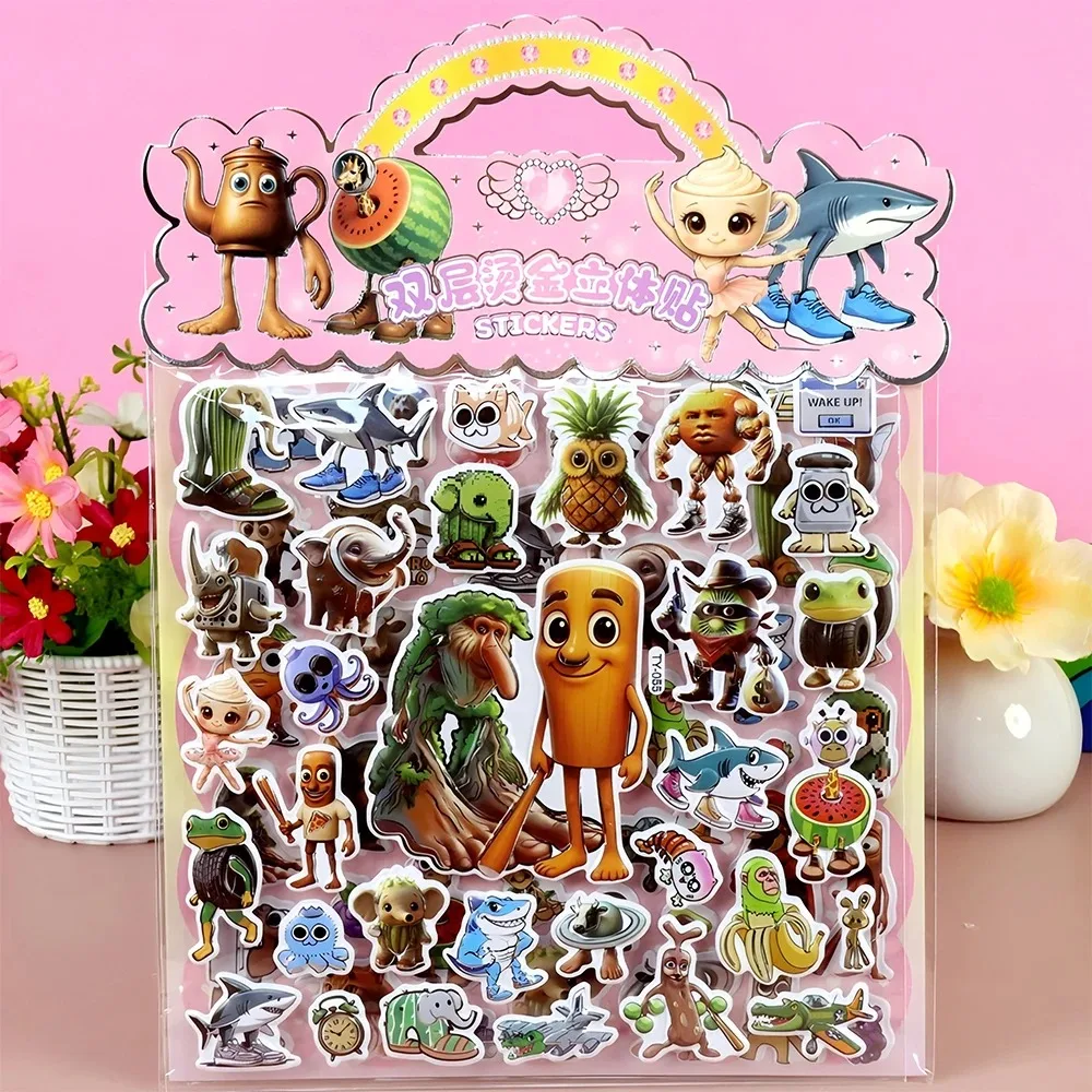 5/20 pièces Tung Tung Sahur italien cerveau animaux bulle autocollants bricolage cahier téléphone guitare dessin animé 3D gonflé autocollant jouets cadeaux # @