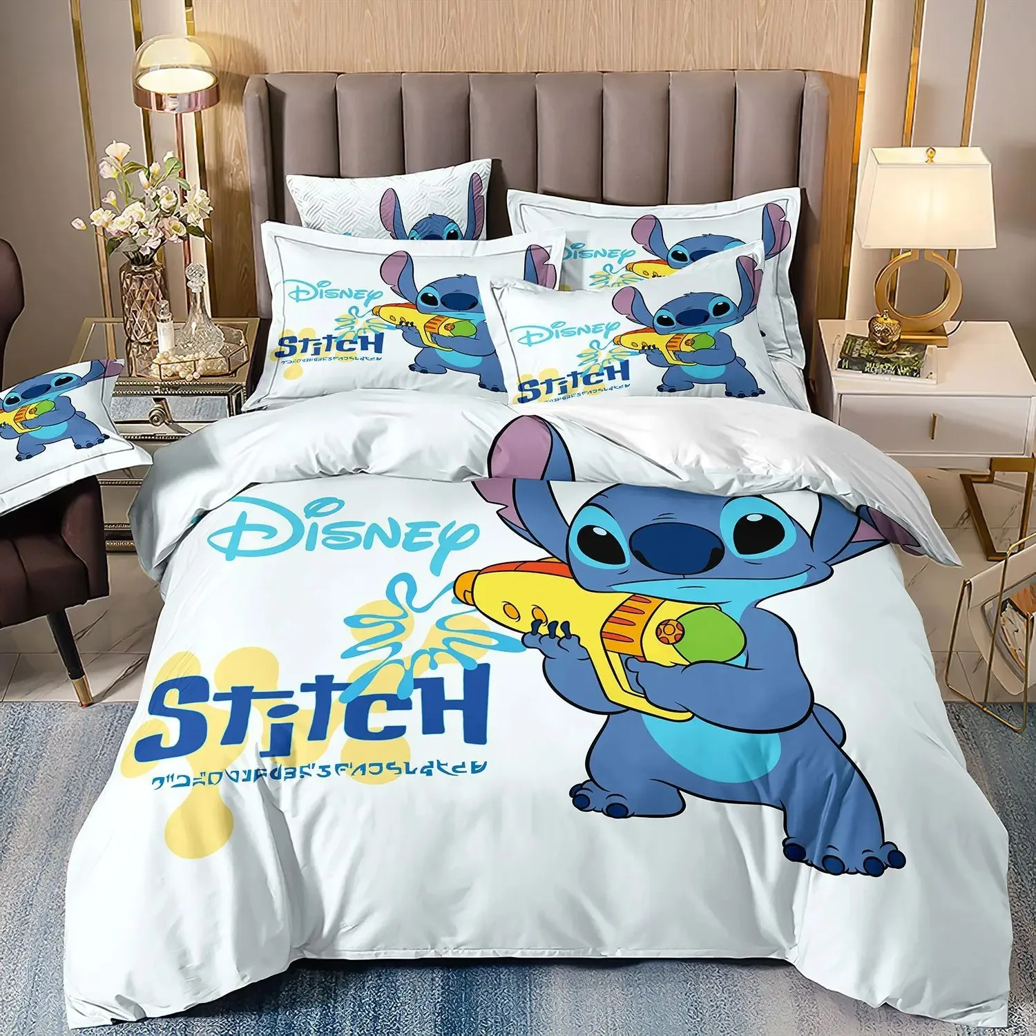 Stitch duvet cover pillowcase, boy and girl cartoon style quilt set, home bedroom bedding set, Disney cute print duvet cover