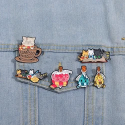 Cats Witchcraft Enamel Pins Custom Coffee Love Potion Brooches Lapel Badges Cartoon Gothic Animal Jewelry Gift for Fans Friends