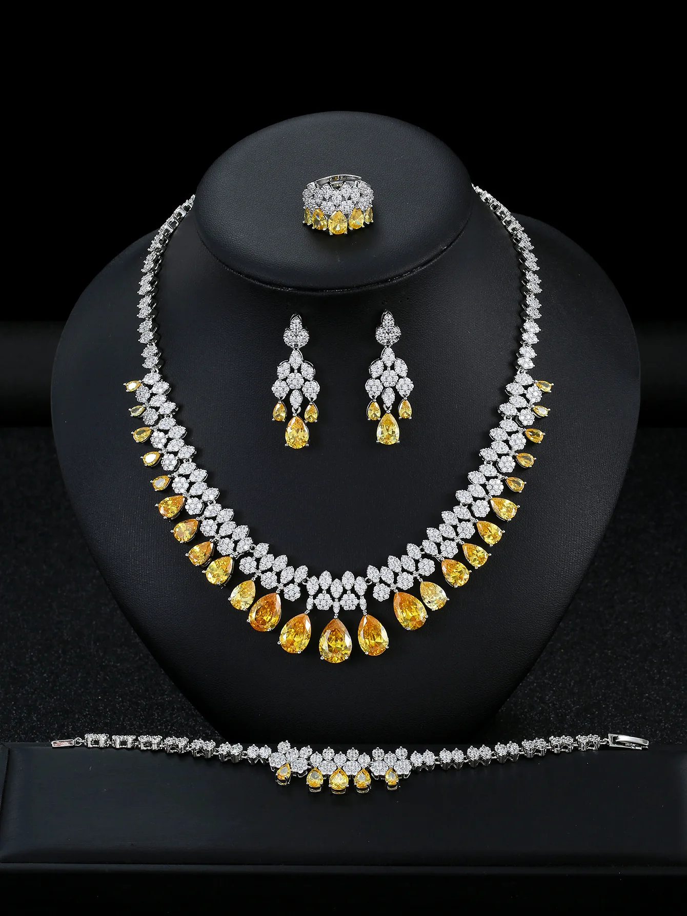 

4Pcs Bridal Jewelry Sets For Women Zirconia Dubai Saudi Wedding Necklace Earring Bracelet Set Party Prom Jewellry Accessories