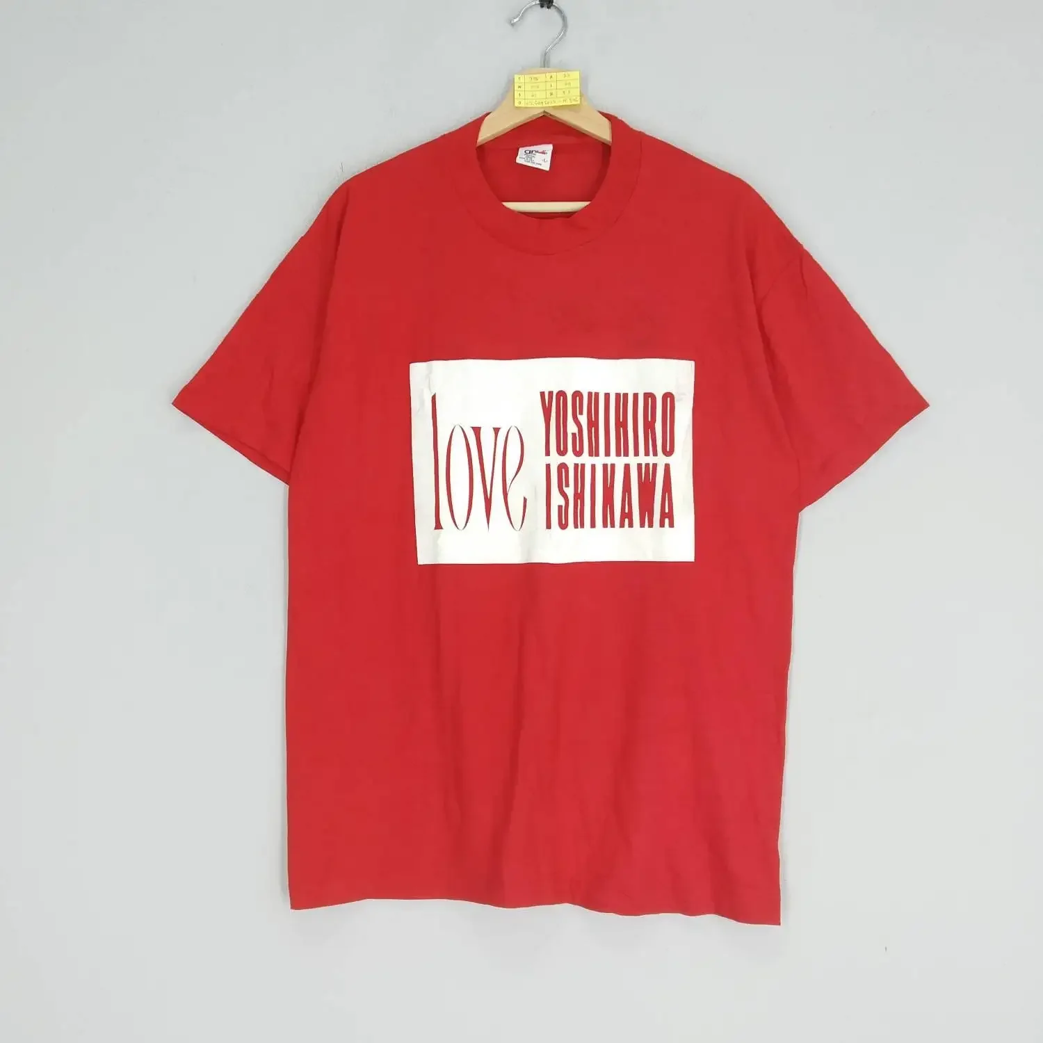 Camiseta vintage de los años 90 Love Peace Yoshihiro Ishikawa, camiseta promocional de música, Japón, roja, talla L